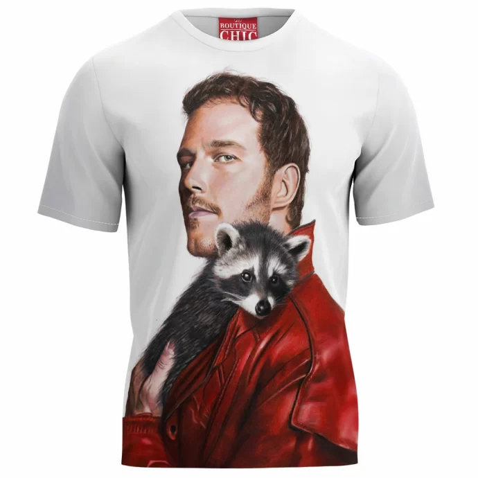 Chris Pratt as Star-Lord with raccoon T-Shirt