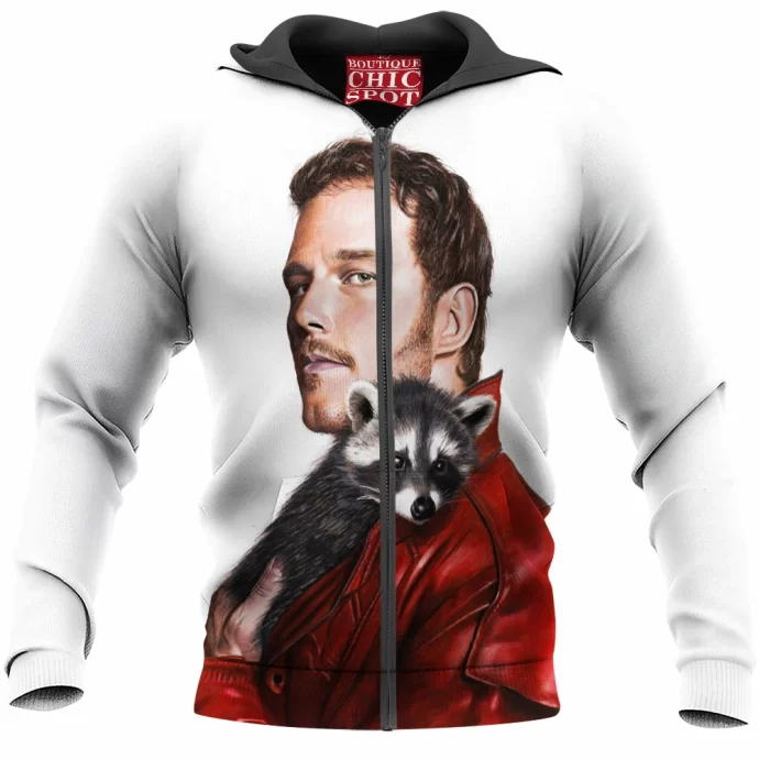 Chris Pratt as Star-Lord with raccoon Zip Hoodie