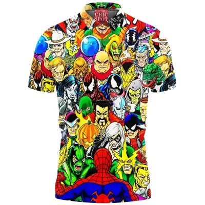 Comic Polo Shirt, Spider Villains Polo Shirt, Spider-man Polo Shirt, Spider-man Villains Polo Shirt