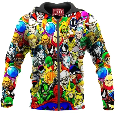 Comic Zip-Hoodie, Spider Villains Zip-Hoodie, Spider-man Zip-Hoodie, Spider-man Villains Zip-Hoodie