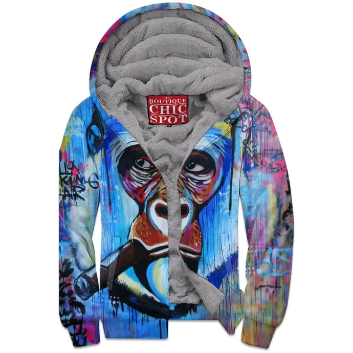 King Kong Smoking Zip Fleece Hoodie