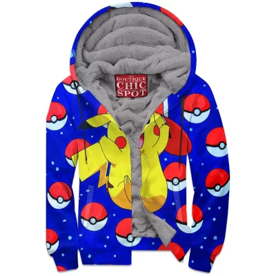Anime Zip-Fleece-Hoodie, Pikachu Zip-Fleece-Hoodie, Pokemon Zip-Fleece-Hoodie