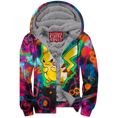 Anime Zip-Fleece-Hoodie, Pikachu Zip-Fleece-Hoodie, Pokemon Zip-Fleece-Hoodie