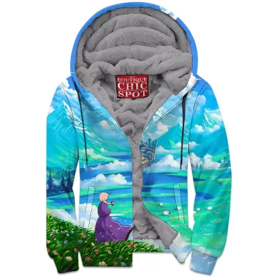 Anime Zip-Fleece-Hoodie, Howls Moving Castle Zip-Fleece-Hoodie, Ghibli Zip-Fleece-Hoodie