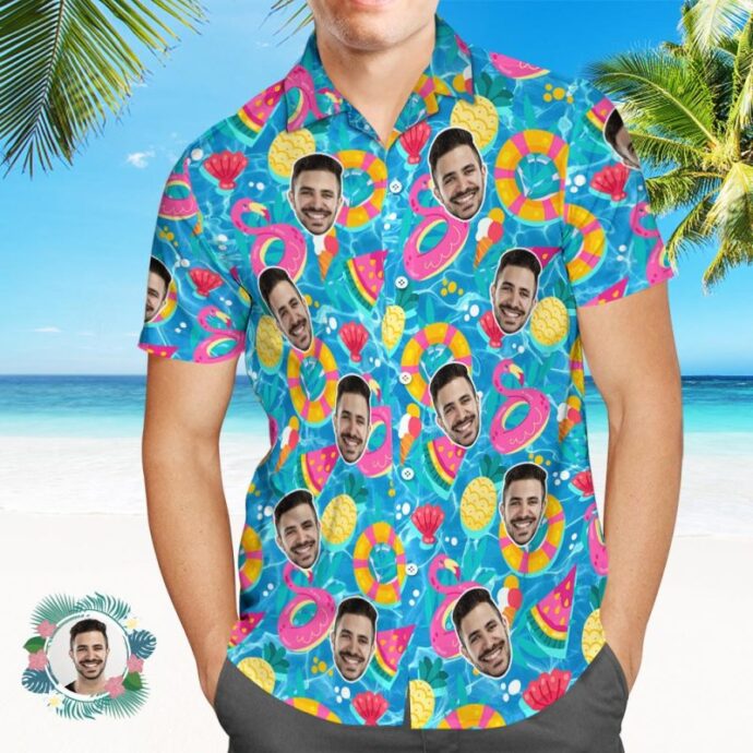 Personalized Hawaiian Shirt, Custom Hawaiian Shirt with Face Pool Floaties