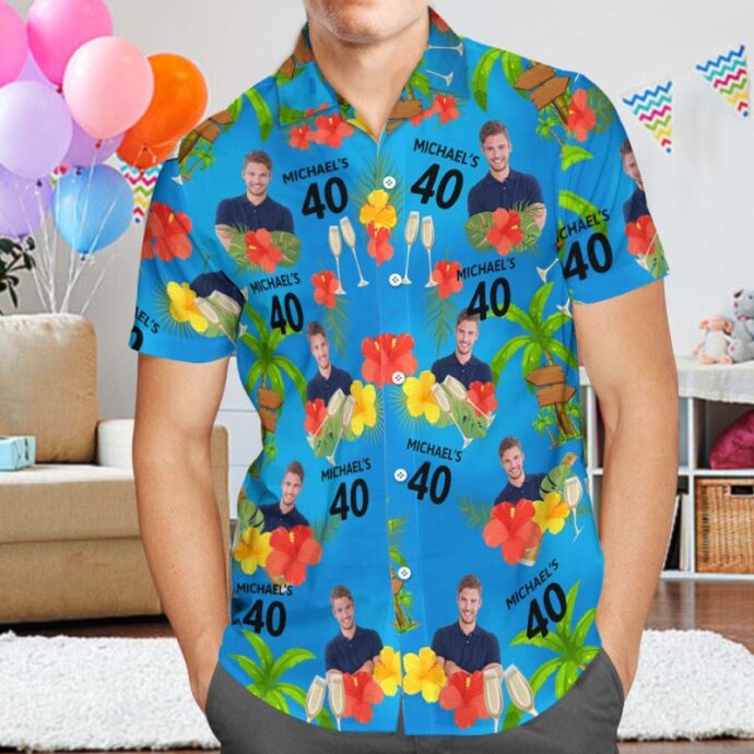 Personalized Hawaiian Shirt, Custom Hawaiian Shirt with Face and Age, Custom Name Hawaiian Shirt Summer Style