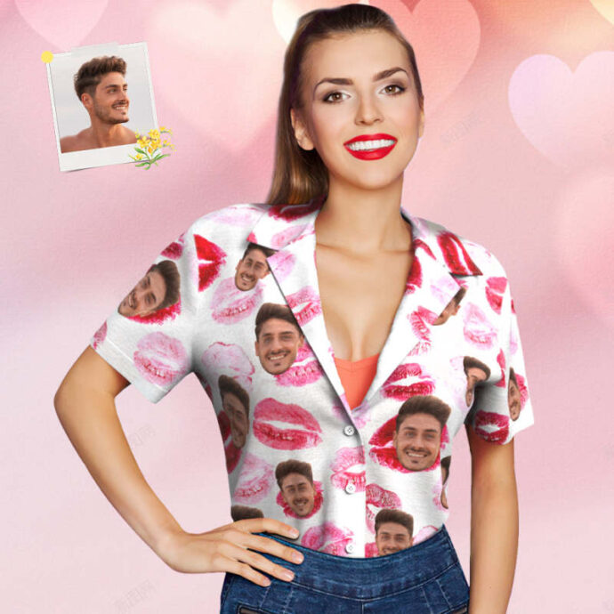 Personalized Hawaiian Shirt, Custom Hawaiian Shirt with Face Gift for Girlfriend Red Lips