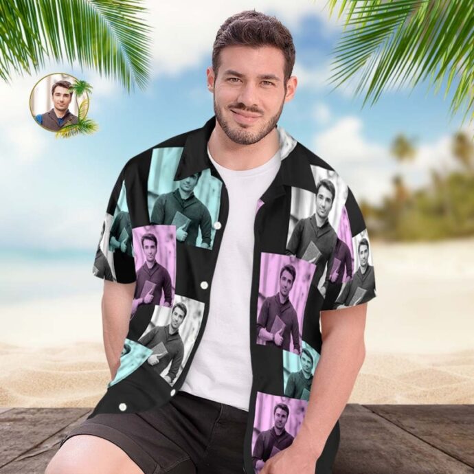 Personalized Hawaiian Shirt, Custom Hawaiian Shirt with Face Cool Boy's Shirt - Retro Photo