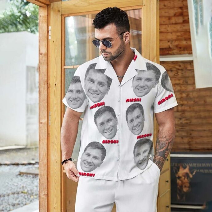 Personalized Hawaiian Shirt, Custom Hawaiian Shirt with Face and Text Unique Style White