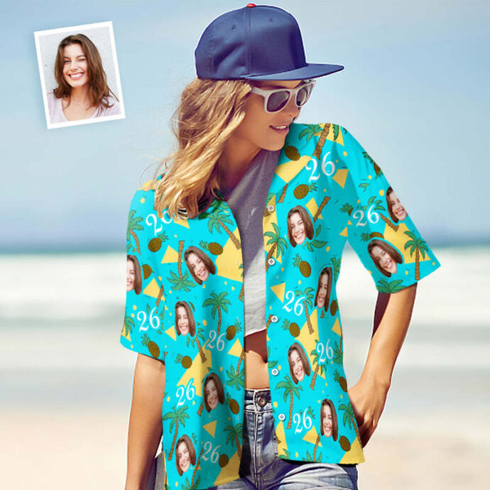 Personalized Hawaiian Shirt, Custom Hawaiian Shirt with Face Coconut Tree Pineapple