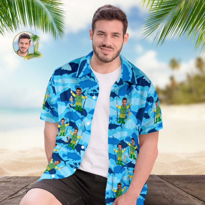 Personalized Hawaiian Shirt, Custom Hawaiian Shirt with Face Summer Vacation Fishing