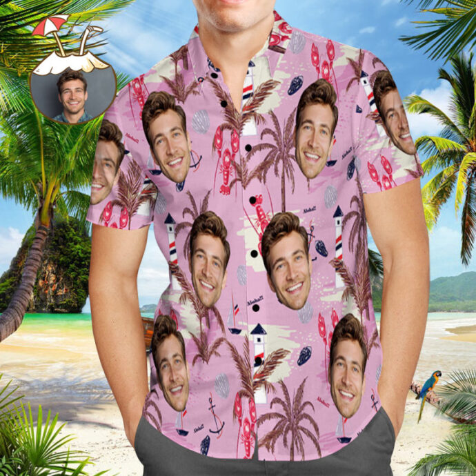 Personalized Hawaiian Shirt, Custom Hawaiian Shirt with Face Summer Vibe Pink