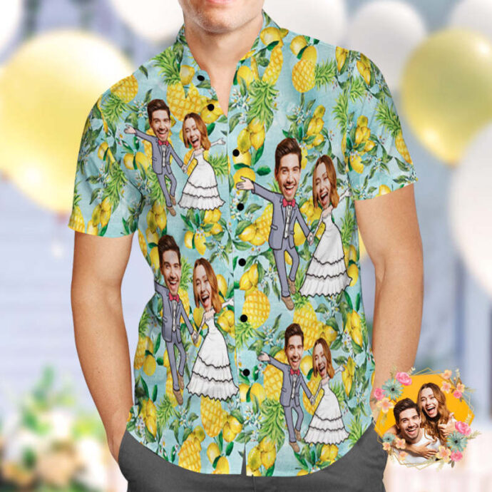 Personalized Hawaiian Shirt, Custom Hawaiian Shirt with Face Pineapple Best Wedding Gift