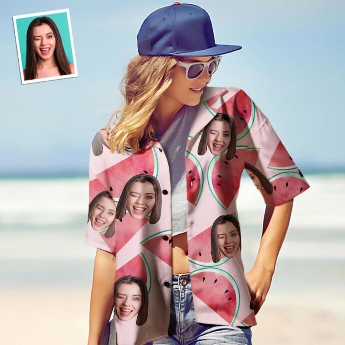 Personalized Hawaiian Shirt, Custom Hawaiian Shirt with Face Gift Ideas For Women Watermelon