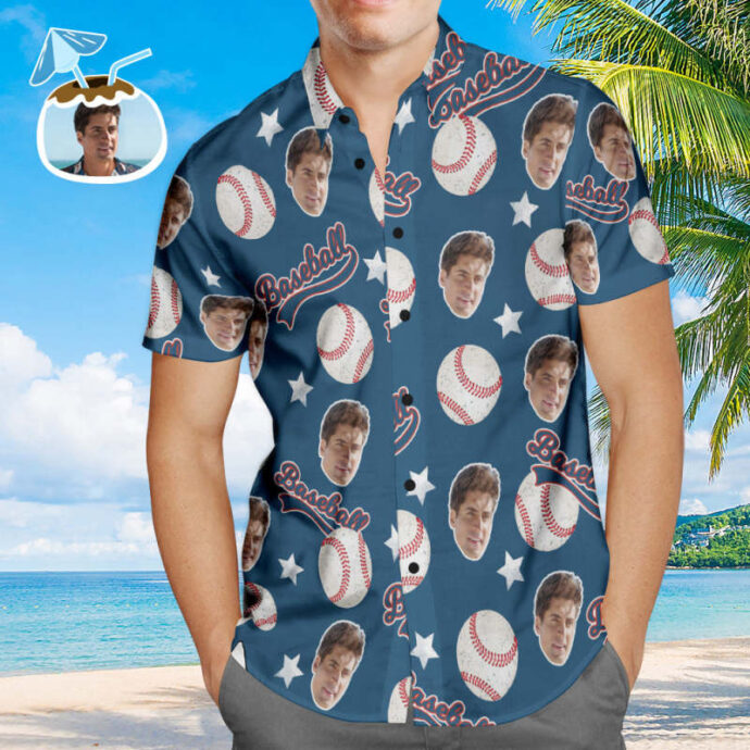 Personalized Hawaiian Shirt, Custom Hawaiian Shirt with Face, Baseball Shirts For Men Summer Gift