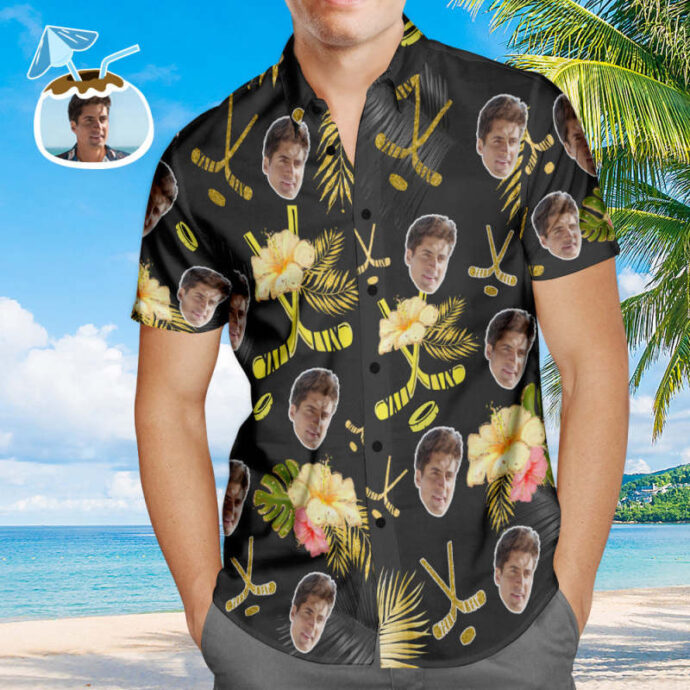 Personalized Hawaiian Shirt, Custom Hawaiian Shirt with Face Aloha Beach Shirt for Men Gift For Hockey Lovers