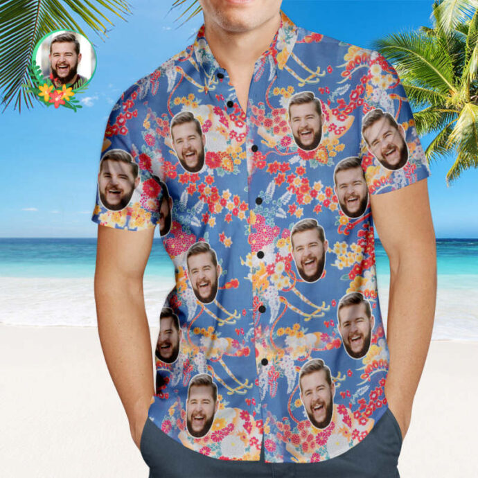 Personalized Hawaiian Shirt, Custom Hawaiian Shirt with Face Flower Clusters