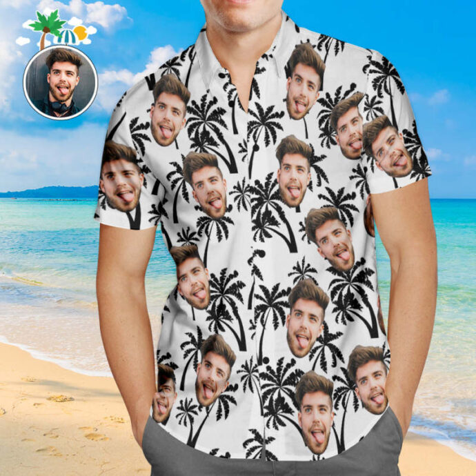 Personalized Hawaiian Shirt, Custom Hawaiian Shirt with Face Palm Tree White