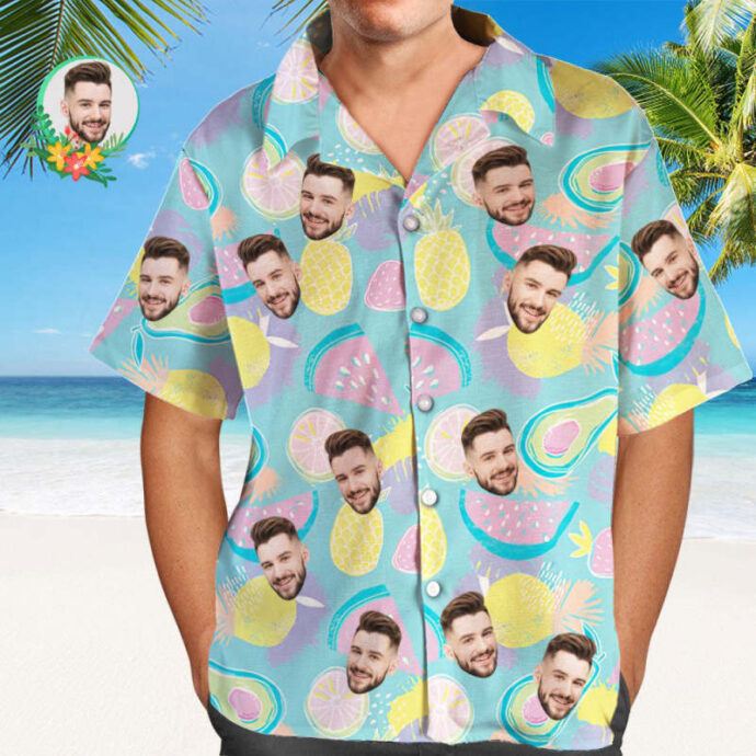 Personalized Hawaiian Shirt, Custom Hawaiian Shirt with Face Watermelon Shirt Enjoy Summer Time