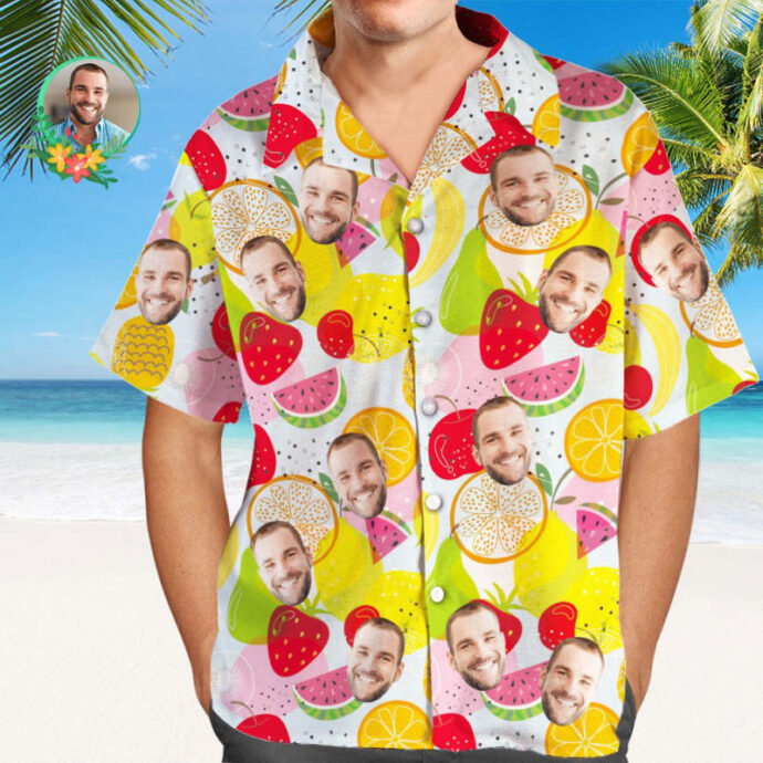 Personalized Hawaiian Shirt, Custom Hawaiian Shirt with Face Summer Fruits