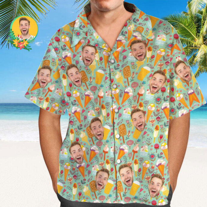 Personalized Hawaiian Shirt, Custom Hawaiian Shirt with Face Ice Cream Cool Summer