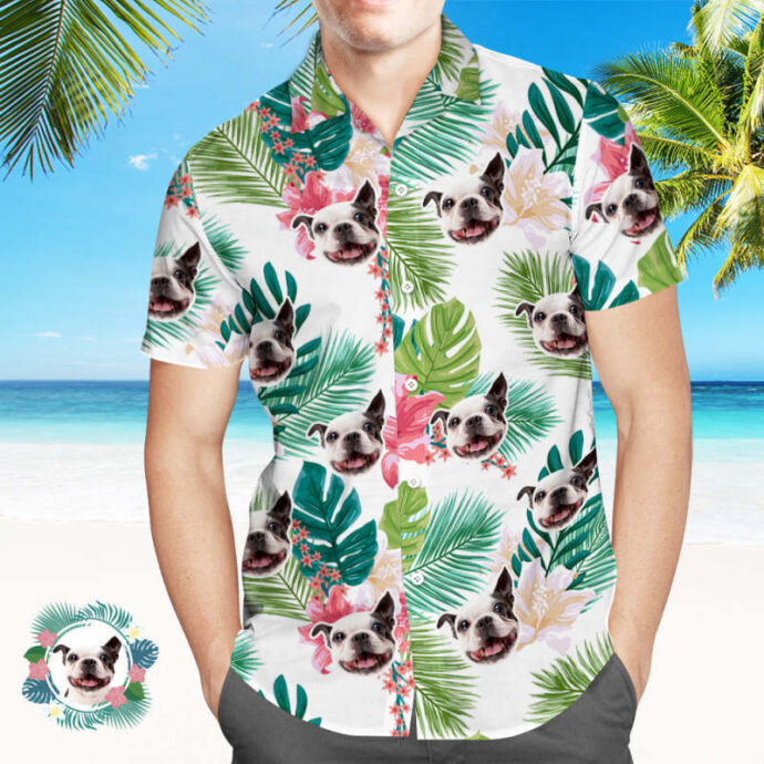 Personalized Hawaiian Shirt, Custom Hawaiian Shirt with Face Funny Pet Face Leaves Shirt