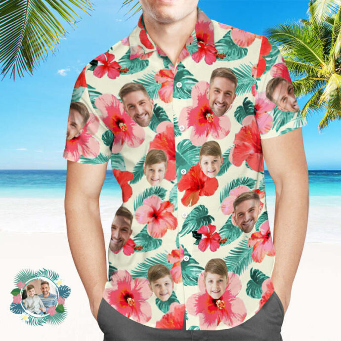 Personalized Hawaiian Shirt, Custom Hawaiian Shirt with Face Summer Vibe Beige