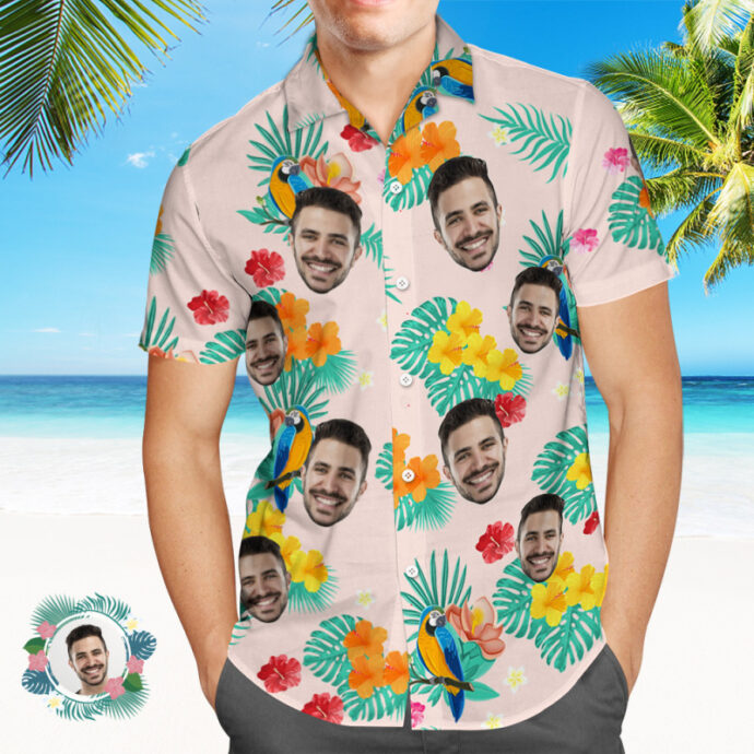 Personalized Hawaiian Shirt, Custom Hawaiian Shirt with Face Beach Vacation Island Time