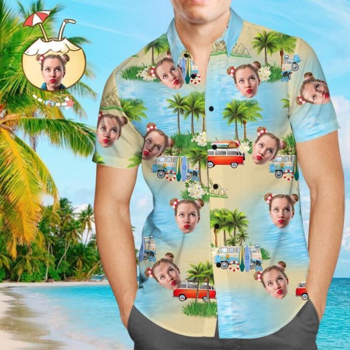 Personalized Hawaiian Shirt, Custom Hawaiian Shirt with Face Island Vacation Shirt For Men