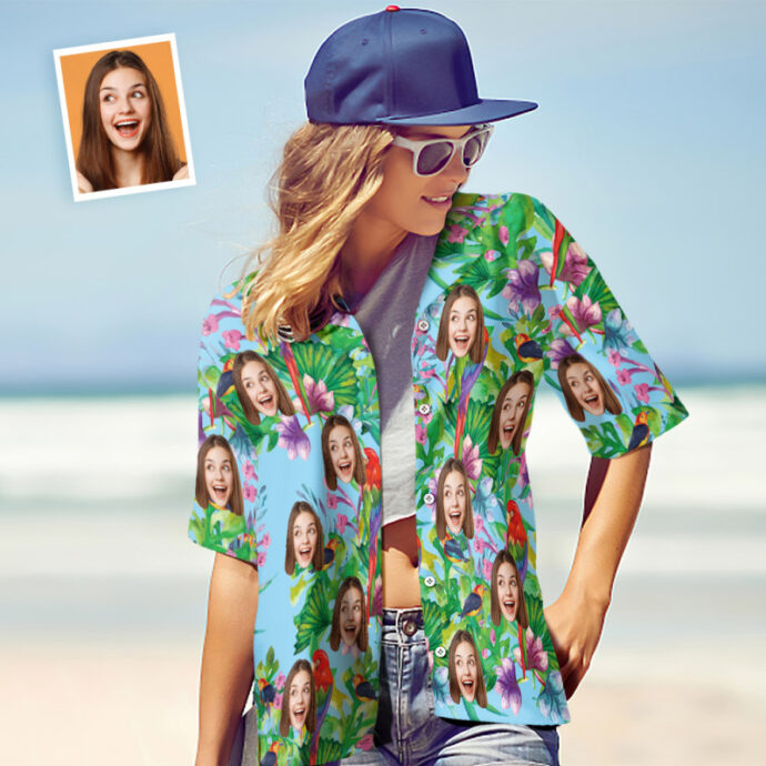 Personalized Hawaiian Shirt, Custom Hawaiian Shirt with Face Colorful Parrot