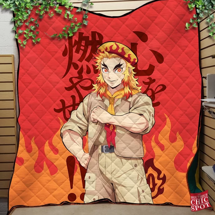 Demon Slayers Kyojuro Rengoku Quilt Blanket