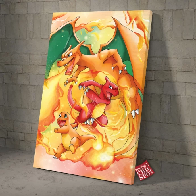 Pokemon Hitokage x Lizardo x Lizardon Canvas Wall Art