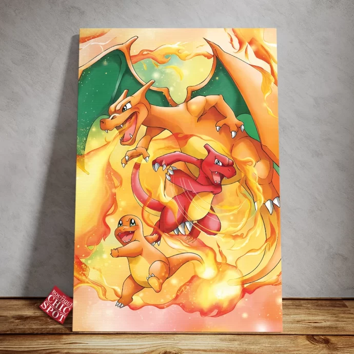 Pokemon Hitokage x Lizardo x Lizardon Canvas Wall Art