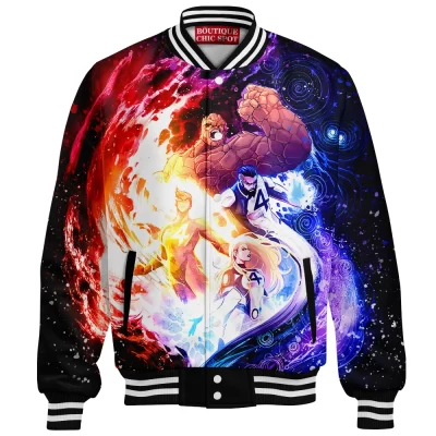 Fantastic Four Baseball Jacket, Cosmic Power Baseball Jacket, Marvel Comics Baseball Jacket