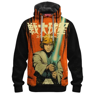 Retro Jedi Luke Fleece Hoodie, Star Wars Manga Style Fleece Hoodie, Sci Fi Fleece Hoodie