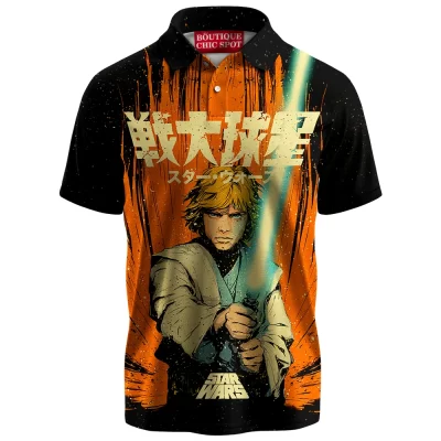 Retro Jedi Luke Polo Shirt, Star Wars Manga Style Polo Shirt, Sci Fi Polo Shirt