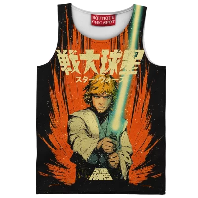 Retro Jedi Luke Tank Top, Star Wars Manga Style Tank Top, Sci Fi Tank Top