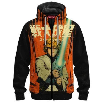 Retro Jedi Luke Zip Fleece Hoodie, Star Wars Manga Style Zip Fleece Hoodie, Sci Fi Zip Fleece Hoodie