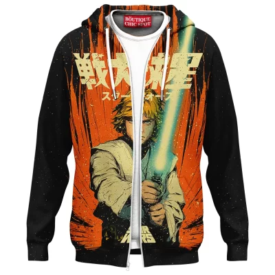 Retro Jedi Luke Zip Hoodie, Star Wars Manga Style Zip Hoodie, Sci Fi Zip Hoodie