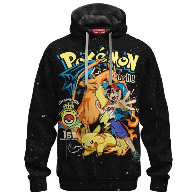 Ash vs Pikachu Champion Fleece Hoodie, Pokemon League Winner Fleece Hoodie, Anime Fleece Hoodie