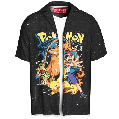 Ash vs Pikachu Champion Hawaiian Shirt, Pokemon League Winner Hawaiian Shirt, Anime Hawaiian Shirt