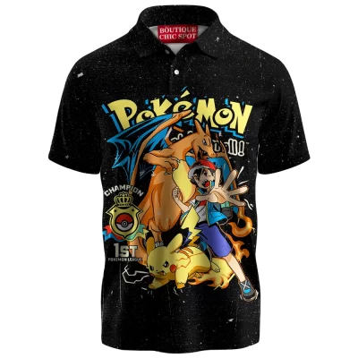 Ash vs Pikachu Champion Polo Shirt, Pokemon League Winner Polo Shirt, Anime Polo Shirt