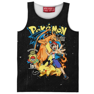 Ash vs Pikachu Champion Tank Top, Pokemon League Winner Tank Top, Anime Tank Top