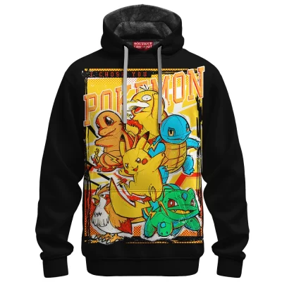I Choose You Pokemon Fleece Hoodie, Gen 1 Classic Starter Squad Fleece Hoodie, Anime Fleece Hoodie