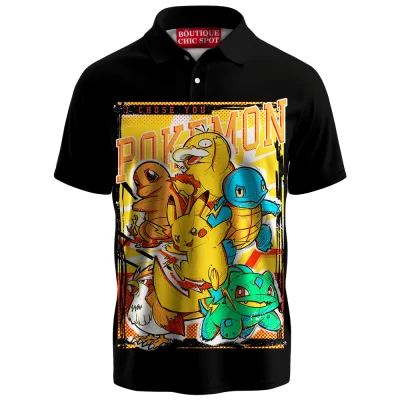 I Choose You Pokemon Polo Shirt, Gen 1 Classic Starter Squad Polo Shirt, Anime Polo Shirt