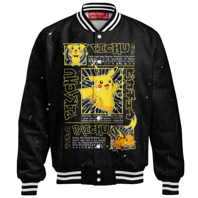 Pikachu Evolution Trio Baseball Jacket, Pichu, Pikachu & Raichu Design Baseball Jacket, Anime Baseball Jacket
