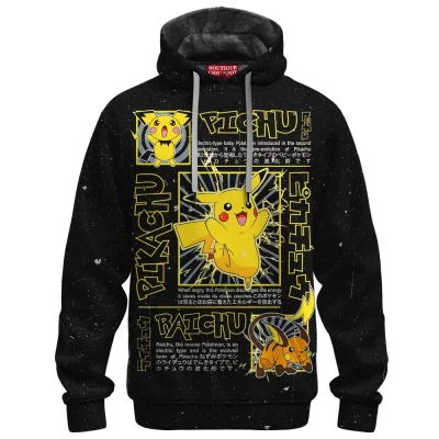 Pikachu Evolution Trio Fleece Hoodie, Pichu, Pikachu & Raichu Design Fleece Hoodie, Anime Fleece Hoodie