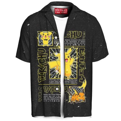 Pikachu Evolution Trio Hawaiian Shirt, Pichu, Pikachu & Raichu Design Hawaiian Shirt, Anime Hawaiian Shirt