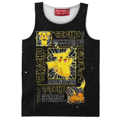 Pikachu Evolution Trio Tank Top, Pichu, Pikachu & Raichu Design Tank Top, Anime Tank Top