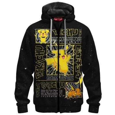 Pikachu Evolution Trio Zip Fleece Hoodie, Pichu, Pikachu & Raichu Design Zip Fleece Hoodie, Anime Zip Fleece Hoodie